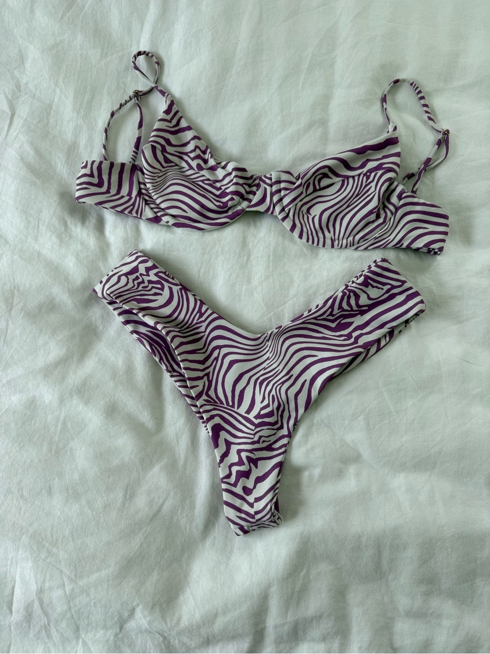 Skatie Purple and White Zebra Print Bikini Top